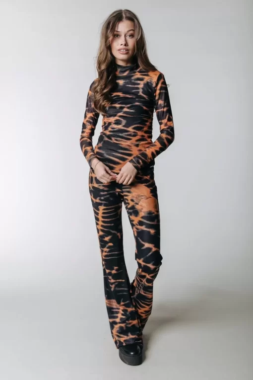 Animal Mesh Flare Pants | Mandarin Orange | Colourful Rebel Best