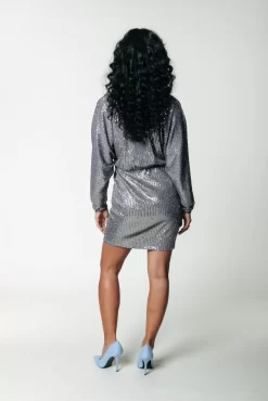 Belle Sequins V-Neck Dress | Metallic Silver | Colourful Rebel Flash Sale