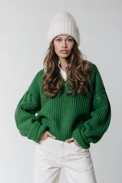 Bobby Collar Knit | Deep Green | Colourful Rebel Cheap