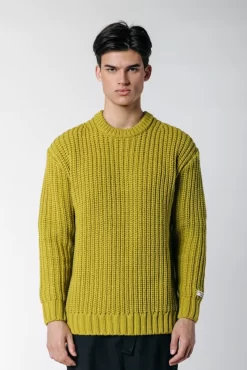 Dean Rib Knit Sweat | Dark Lime Green | Colourful Rebel Clearance