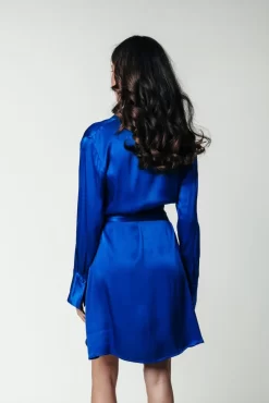 Dorin Satin Wrap Dress | Vibrant Blue | Colourful Rebel Outlet