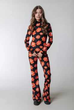 Flower Peached Flare Pants | Mandarin Orange | Colourful Rebel Best Sale