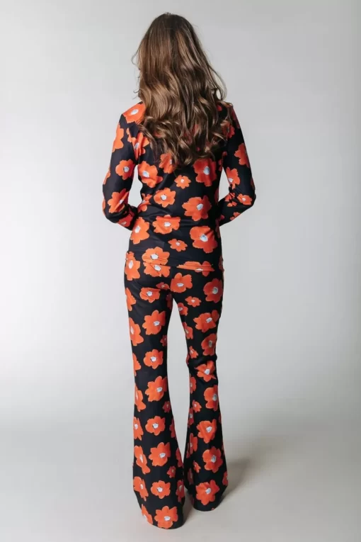 Flower Peached Flare Pants | Mandarin Orange | Colourful Rebel Best Sale