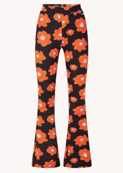 Flower Peached Flare Pants | Mandarin Orange | Colourful Rebel Best Sale