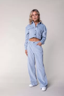 Gaias Corduroy Wide Leg Pants | Soft Blue | Colourful Rebel Flash Sale