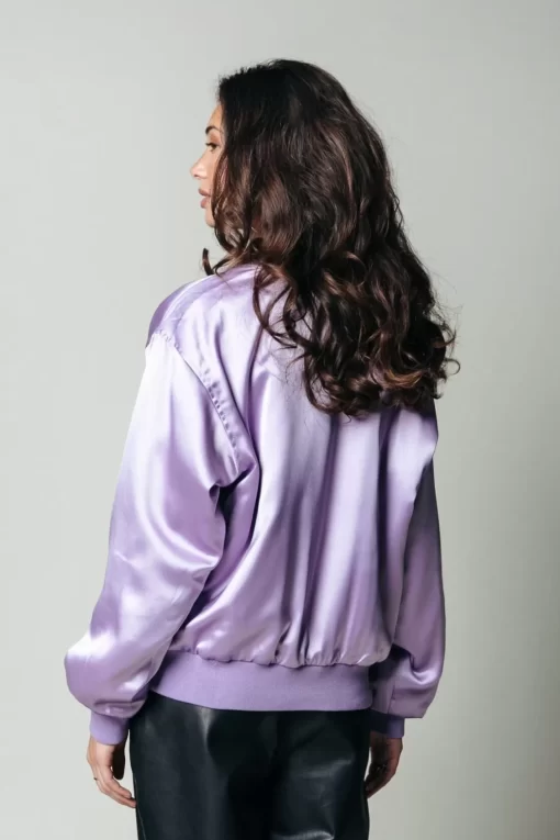 Hallie Patch Satin Bomber Jacket | Lilac | Colourful Rebel Outlet