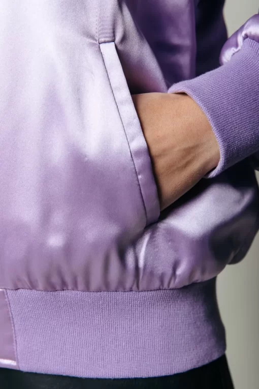 Hallie Patch Satin Bomber Jacket | Lilac | Colourful Rebel Outlet