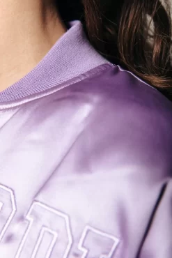 Hallie Patch Satin Bomber Jacket | Lilac | Colourful Rebel Outlet