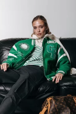 Joan Baseball Bomber Jacket | Deep Green | Colourful Rebel Cheap