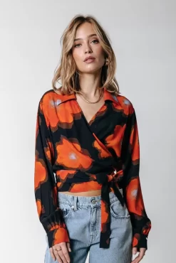 Josa Flower Wrap Blouse | Mandarin Orange | Colourful Rebel Best