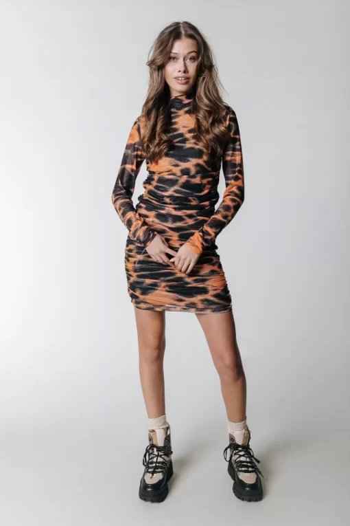 Juda Animal Mesh Dress | Mandarin Orange | Colourful Rebel Store