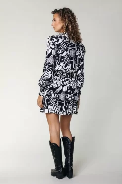 Kina Letter Ruffle Dress | Black/White | Colourful Rebel Best