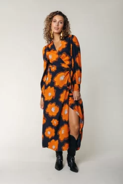 Lola Flower Maxi Wrap Dress | Mandarin Orange | Colourful Rebel Discount