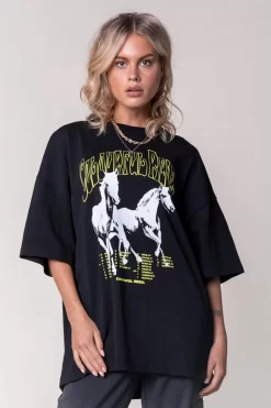 Printed Oversized Tee | Black | Colourful Rebel Cheap