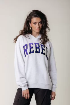 Rebel Patch Oversized Hoodie | Light Grey Melange | Colourful Rebel Discount