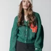 Shara Cr Patch Knitted Cardigan | Deep Green | Colourful Rebel Best Sale