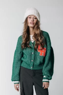 Shara Cr Patch Knitted Cardigan | Deep Green | Colourful Rebel Best Sale