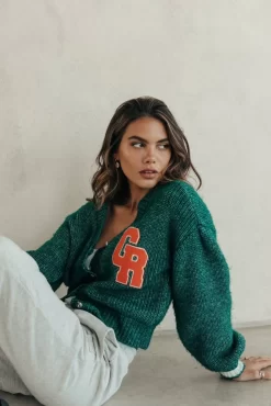 Shara Cr Patch Knitted Cardigan | Deep Green | Colourful Rebel Best Sale