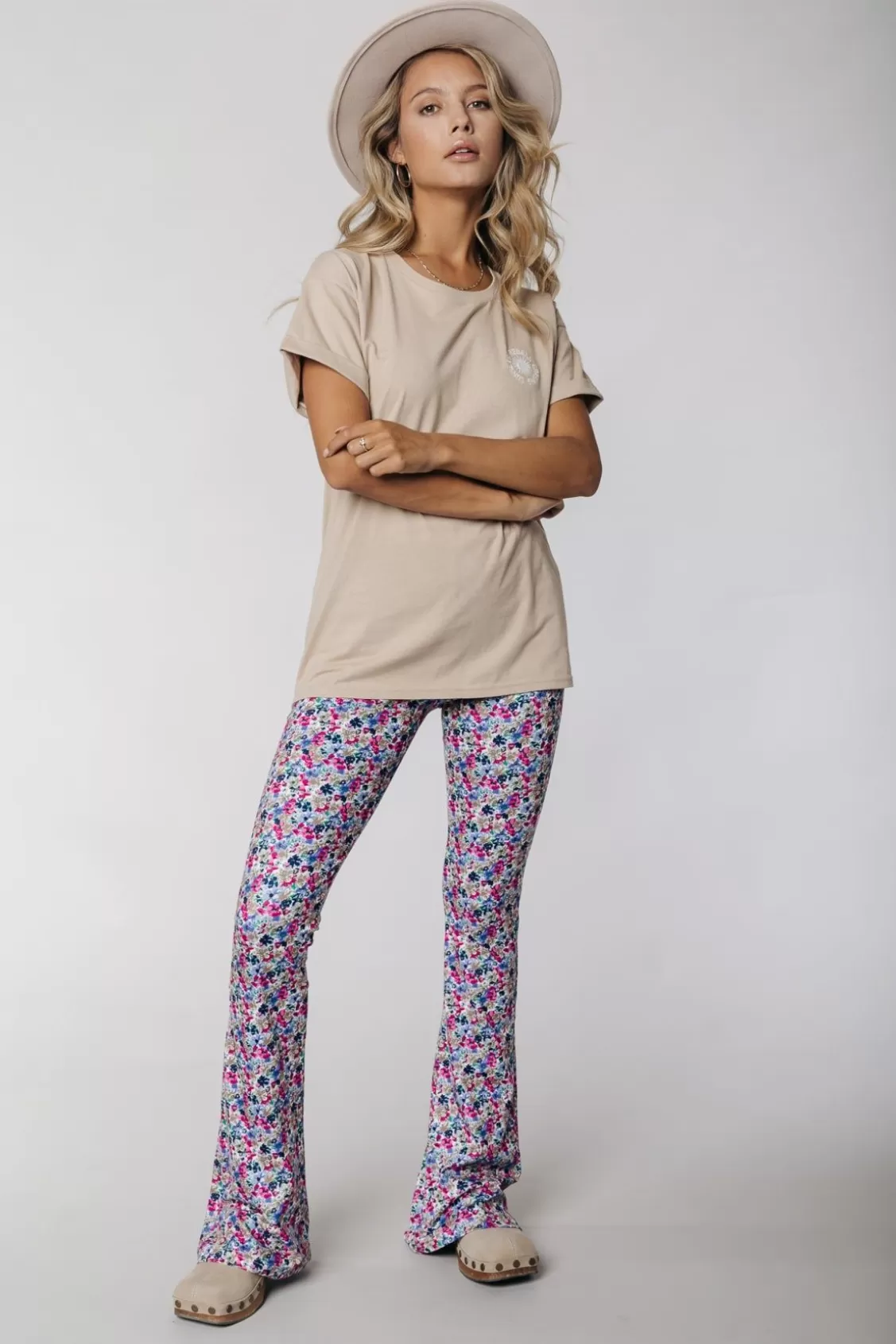 Small Flower Peached Flare Pants | Multicolor | Colourful Rebel Cheap