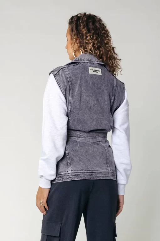 Yalou Denim Gilet | Light Grey Acid Wash Denim | Colourful Rebel Store