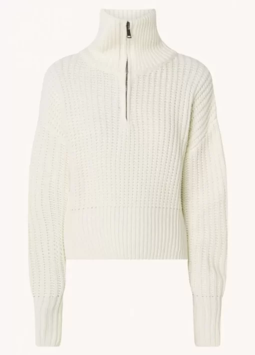 Yfke Knitwear Zip Pullover | Off White | Colourful Rebel Online