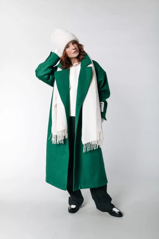 Zania Double Breasted Wool Long Coat | Deep Green | Colourful Rebel Cheap