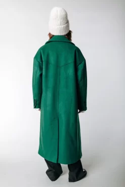 Zania Double Breasted Wool Long Coat | Deep Green | Colourful Rebel Cheap