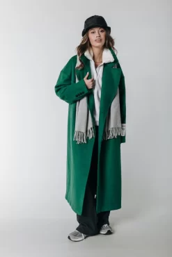 Zania Double Breasted Wool Long Coat | Deep Green | Colourful Rebel Cheap