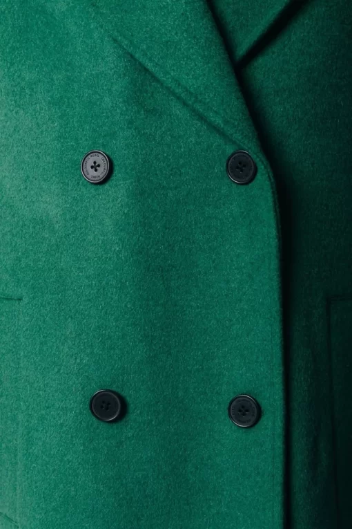 Zania Double Breasted Wool Long Coat | Deep Green | Colourful Rebel Cheap