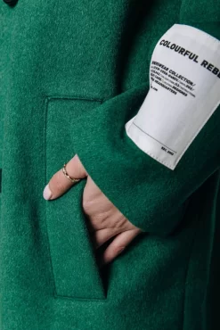 Zania Double Breasted Wool Long Coat | Deep Green | Colourful Rebel Cheap