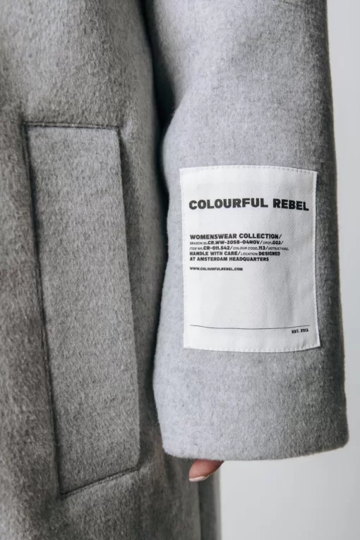 Zania Double Breasted Wool Long Coat | Light Grey Melange | Colourful Rebel Flash Sale