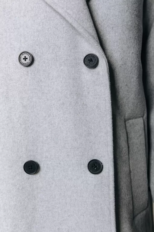 Zania Double Breasted Wool Long Coat | Light Grey Melange | Colourful Rebel Flash Sale