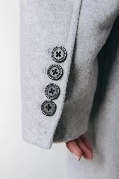 Zania Double Breasted Wool Long Coat | Light Grey Melange | Colourful Rebel Flash Sale