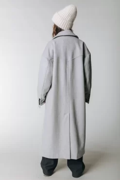 Zania Double Breasted Wool Long Coat | Light Grey Melange | Colourful Rebel Flash Sale